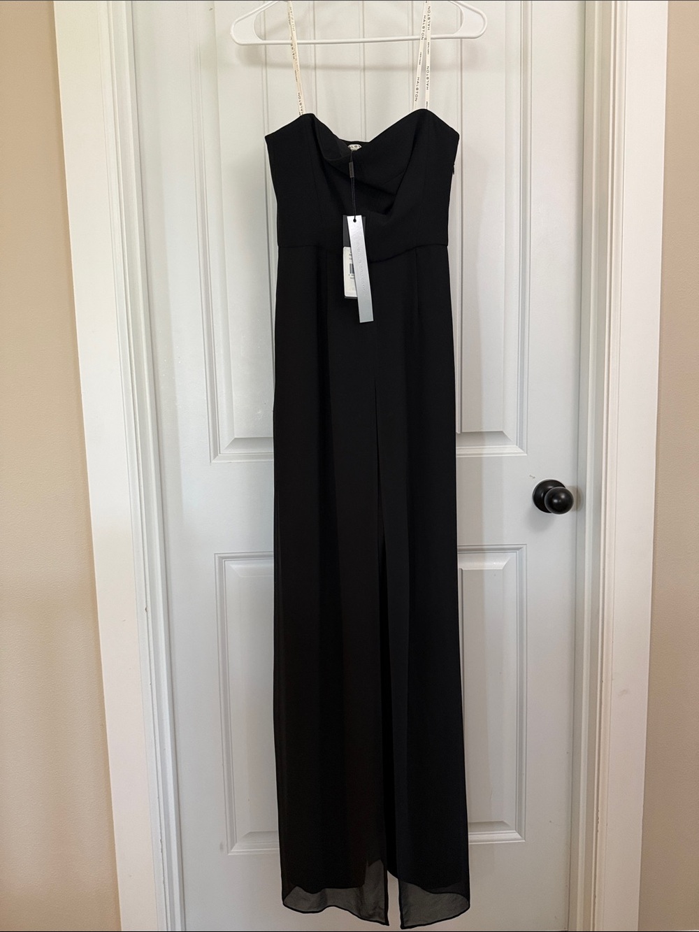 Halston Heritage Black Strapless Jumpsuit with Spaghetti Straps